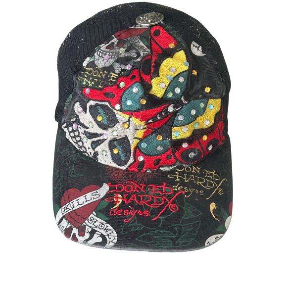 Ed Hardy Other - Y2K Vintage Ed Hardy Christian Audigier Bling Skull Snap Back Trucker Cap